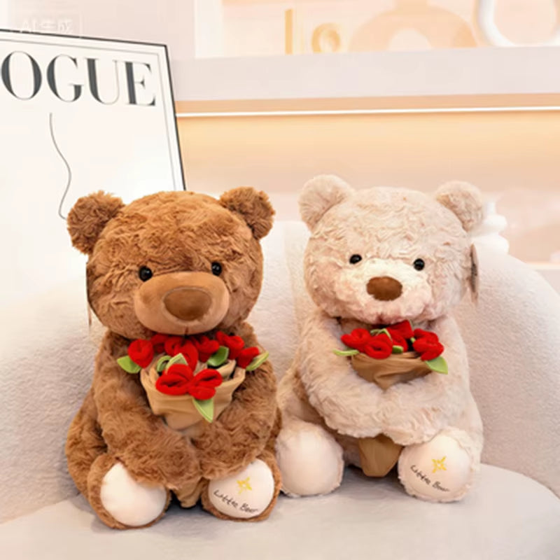 New Hot Sale Teddy Bear with Roses Plush Toy Soft Bear Stuffed Doll Romantic Gift for Lover Home Decor Girls Birthday Gift